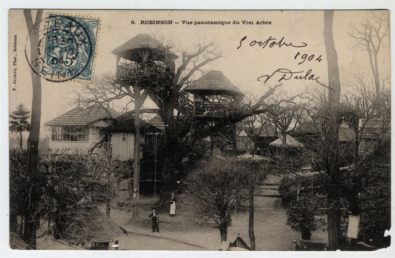 Ile de France, Hauts de Seine (92), Le Plessis Robinson (Le Plessis-Robinson): panoraamanäkymä "True Arbre", kastanjan huipulle asennettu guinguette - Postikortti vuodelta 1904 tekijältä Unknown