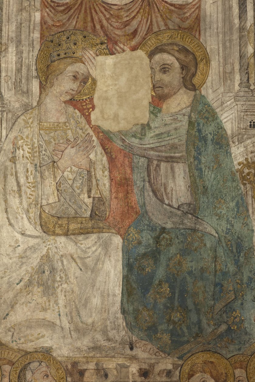 Sisustus. Pohjoinen risteys. Alttari (Altar de las pinturas murales). Alkuperäinen pääkappelista. Seinämaalauksia (freskot?). Yksityiskohta. 1400-luvun loppu. tekijältä Unbekannt