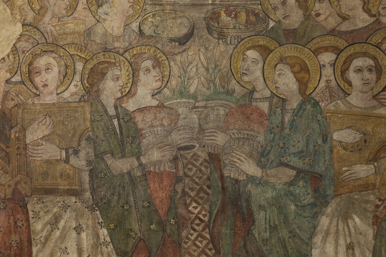 Sisustus. Pohjoinen risteys. Alttari (Altar de las pinturas murales). Alkuperäinen pääkappelista. Seinämaalauksia (freskot?). Yksityiskohta. 1400-luvun loppu. tekijältä Unbekannt