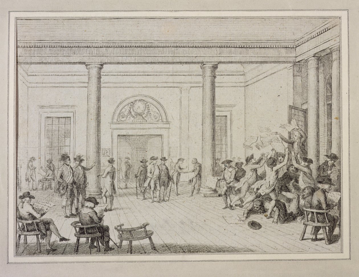 Pörssin sisustus, n. 1790 (etsaus) tekijältä Unbekannt
