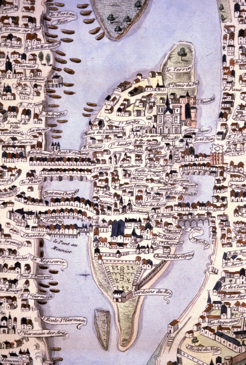 Kaupunkisaaren kartta, Pariisi, noin 1540 (kaiverrus). tekijältä Unbekannter Künstler