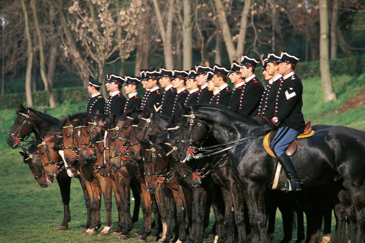 Italia, Cuirassiers Squadron hevosen selässä seisomassa rivissä tekijältä William M. Timlin