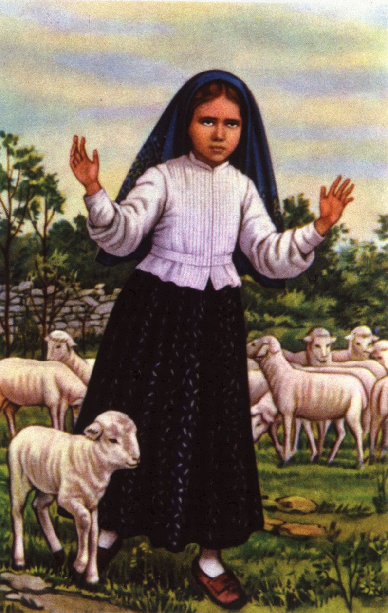 Jacinta, joka näki Neitsyt Marian Fatimassa vuonna 1917, noin 1920-1930 (postikortti). tekijältä Unbekannter Künstler