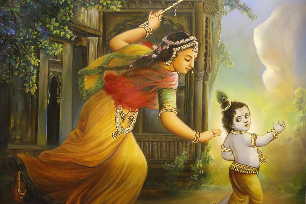 Jalaram Pratna hindutemppeli, Leicester. Fresko. Yashoda ja Krishna. Yhdistynyt kuningaskunta tekijältä Unbekannt