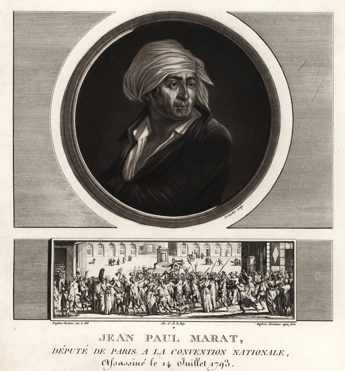 Jean Paul Marat, Pariisin varajäsen kansalliskokouksessa, murhattiin vuonna 1793 tekijältä Unbekannt