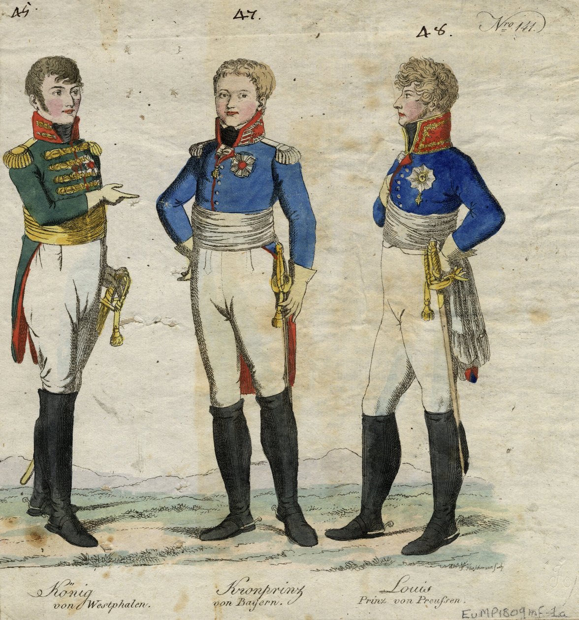 Jerome Bonaparte Westfalenin kuningas, Preussin prinssi Ludvig Ferdinand ja Baijerin Ludwig I tekijältä Unbekannt