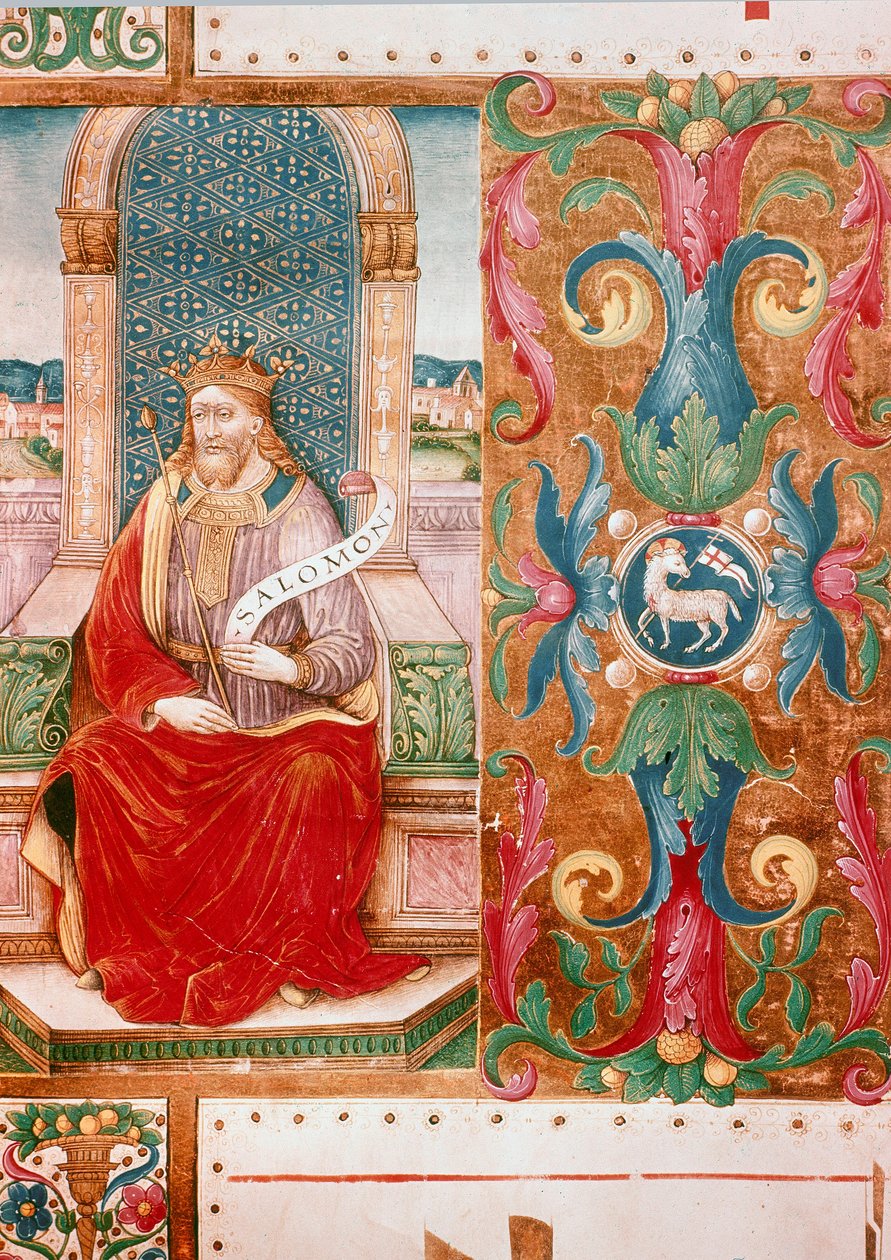 Kuningas Salomon valtaistuimella valaistu kirje käsikirjoituksesta Ms. K C 43, Firenze, Museo del 