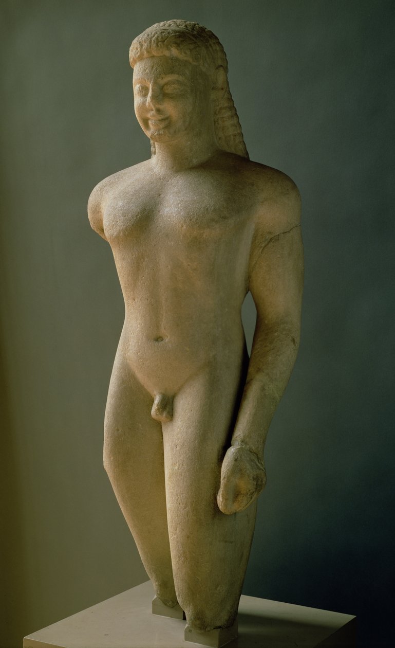 Kouros, kreikka, Paroksesta, lähellä Asklepioksen pyhäköä, noin 540 eKr. (marmori) (katso myös 154092) tekijältä Unbekannt