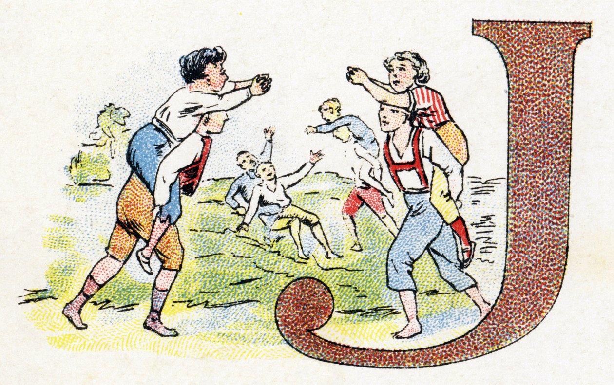 J-kirjain: Peli. Fosfatine Falieresin aakkoset. Kaiverrus. Brevete aakkoset S.G.D.G. apteekkari Pierre Emile Falieres. Kuvituksia kromolitografiassa, 1800-luvun loppu. 16 sivua. Mitat: 103x154mm tekijältä Unbekannt