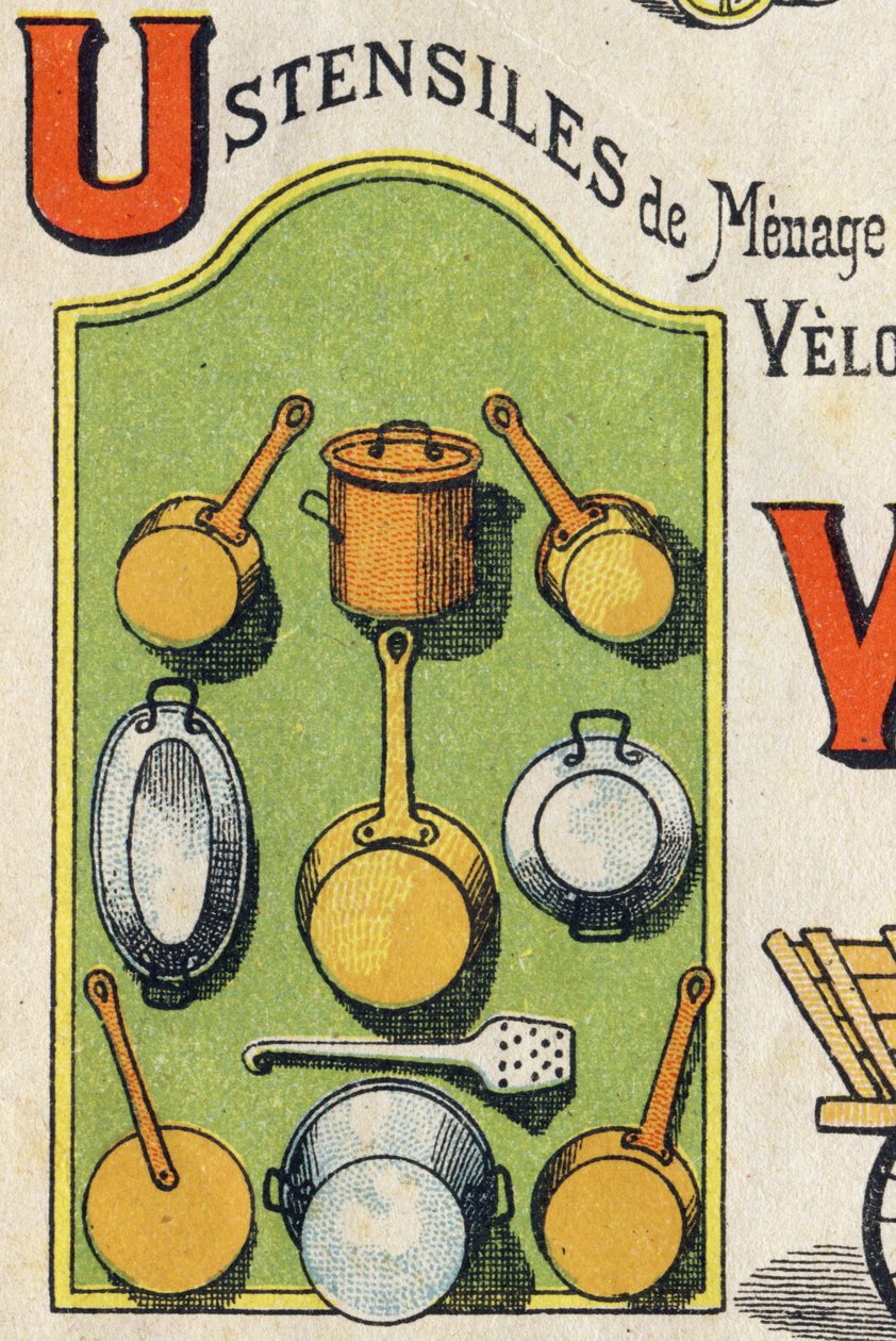 Kirjain U. Cocote, liesi, orava, kattila... Kaiverrus "ABC Toys". Epinaalinen kuvantaminen kromolitografiassa, noin 1890. Pieni 8-sivuinen vihko. Mitat: 195x135mm, tarkoitettu mainoksen vastaanottamiseen 4. kannessa. Käytä kotona, se tarjoaa maineikkaan ab tekijältä Unbekannt