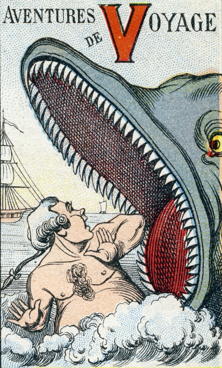 V-kirjain: Matkaseikkailut. Kaiverrus "ABC Les Images en Alphabetissa". Epinaalinen kuvantaminen. Pellerin ja Cie, kirjapainokustantaja, Epinal, 1800-luvun loppu, noin 1890. 10 sivua. Mitat: 19,5 x 13,5 cm tekijältä Unbekannt