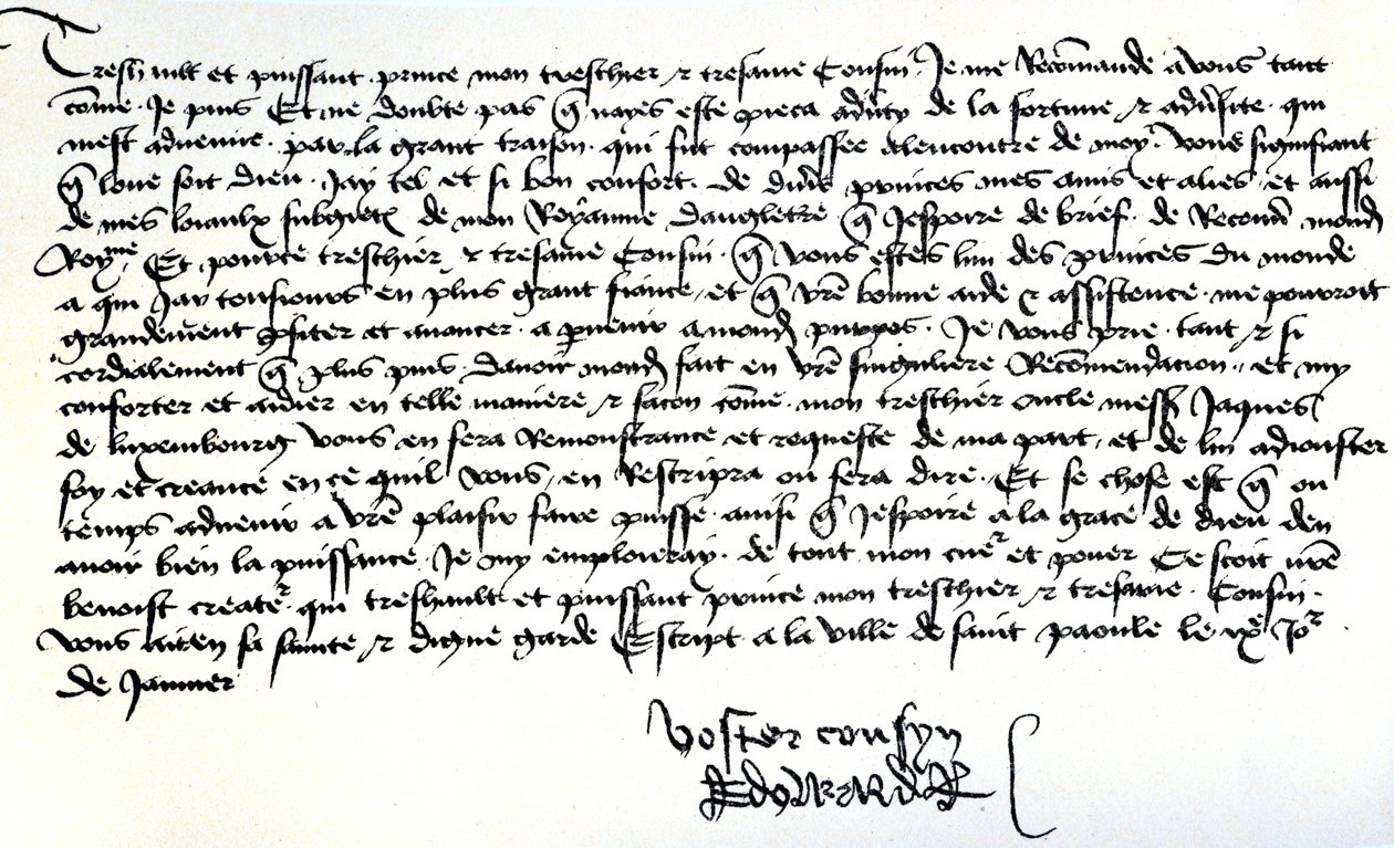 Kuningas Edward IV:n kirje Bretagnen herttua Francis II:lle, jossa pyydetään apua hänen valtakuntansa palauttamisessa, kirjoitettu Saint-Polissa 9. tammikuuta tekijältä Unbekannt