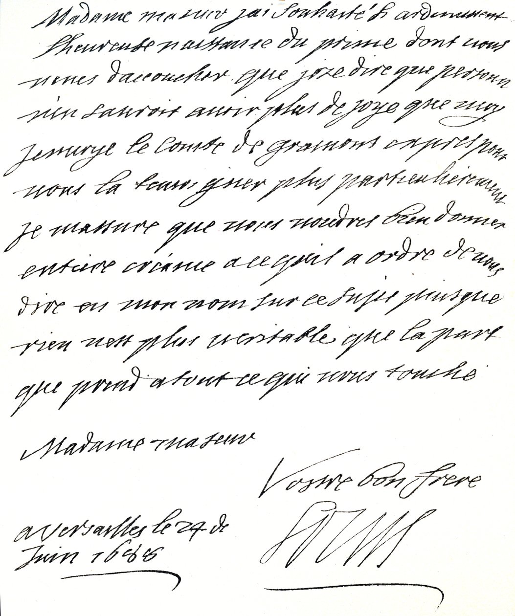 Louis XIV:n kirje Marialle Modenalle, jossa hän onnittelee Walesin prinssin James Edwardin prinssin syntymästä tekijältä Unbekannt