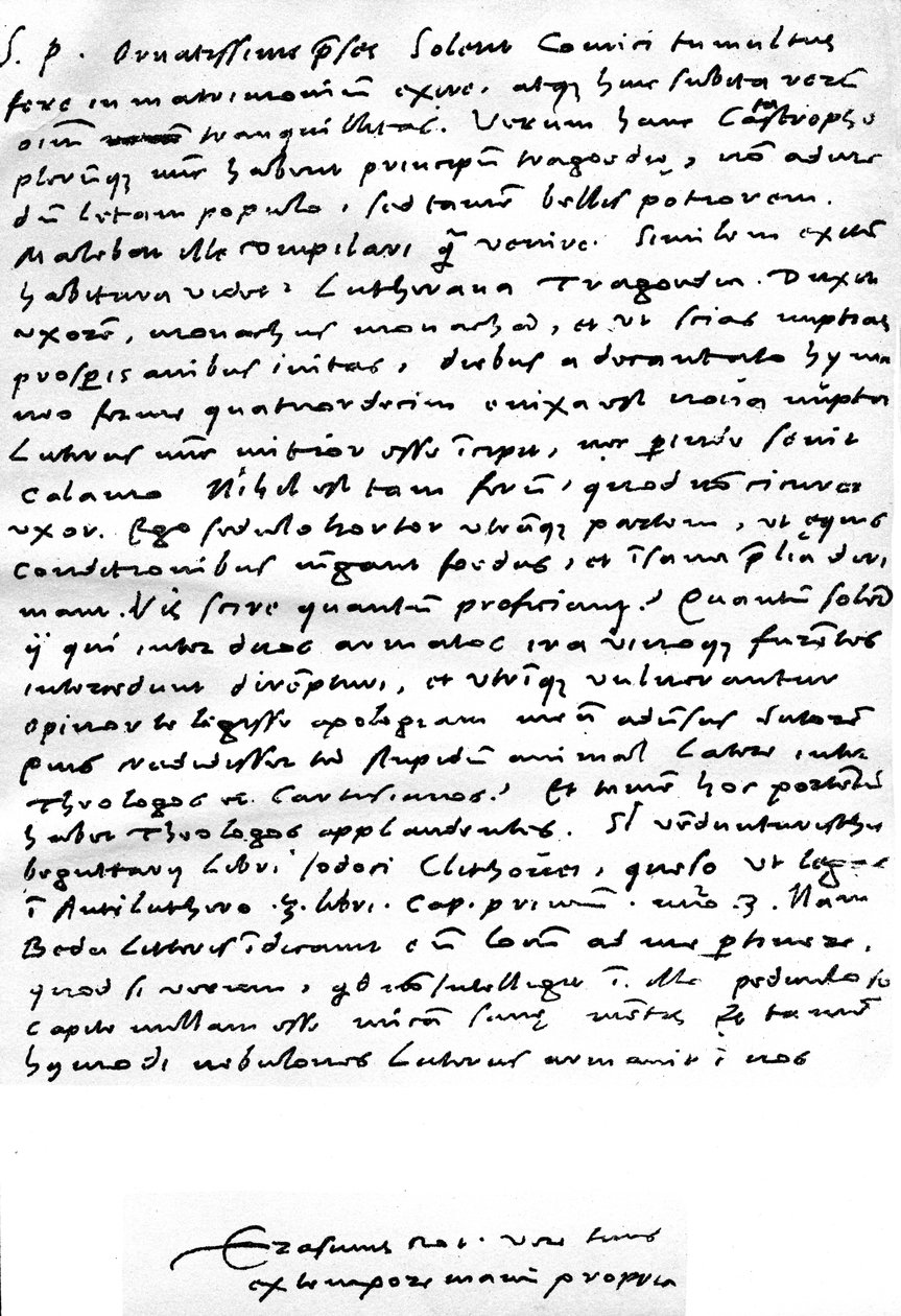Erasmuksen latinaksi kirjoitettu kirje Nicolaas Everaertsille Martin Lutherin avioliitosta, jossa todetaan, että "Luther alkaa olla lempeämpi... ei ole mitään niin rajua, jota vaimo ei voi kesyttää", kirjoitettu Baselissa 24. joulukuuta. tekijältä Unbekannt