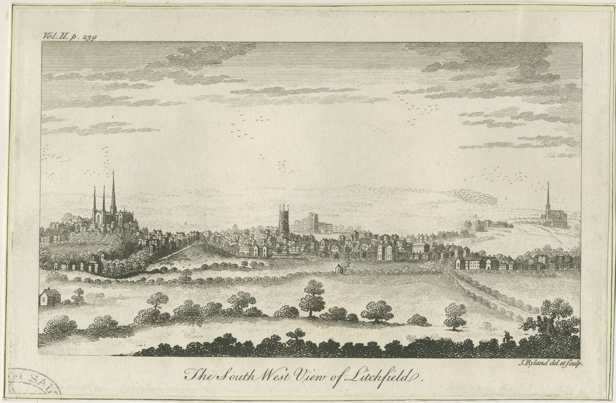 Lichfield - Lounaisnäkymä: kaiverrus, nd [c 1764] tekijältä Unbekannt