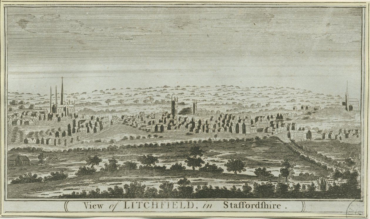 Lichfield - Lounaisnäkymä: kaiverrus, nd [c 1780-85] tekijältä Unbekannt