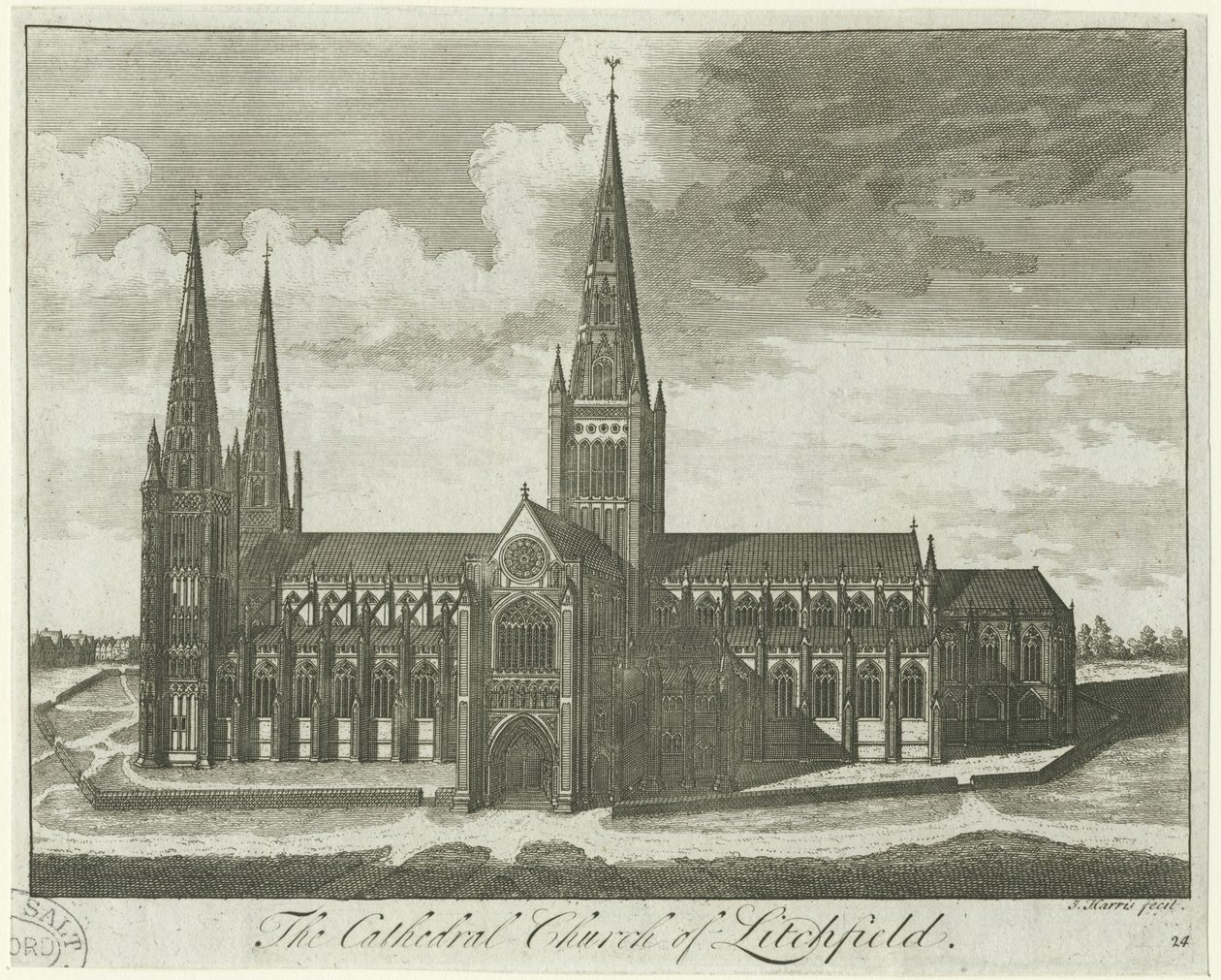 Lichfield Cathedral - South View: kaiverrus ja [?1700-luku] tekijältä Unbekannt