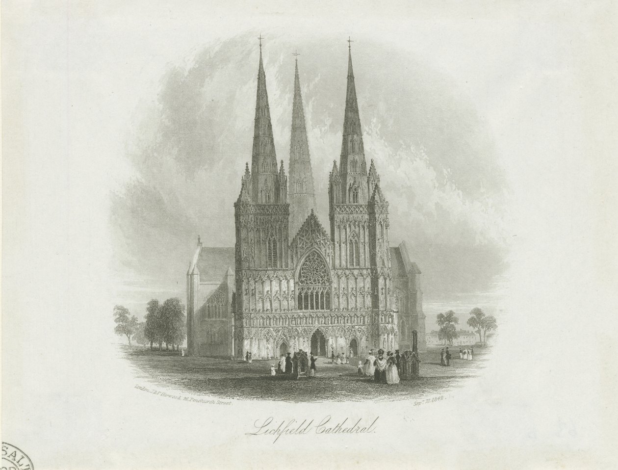 Lichfield Cathedral - West Front: teräskaiverrus, nd [c 1842] tekijältä Unbekannt
