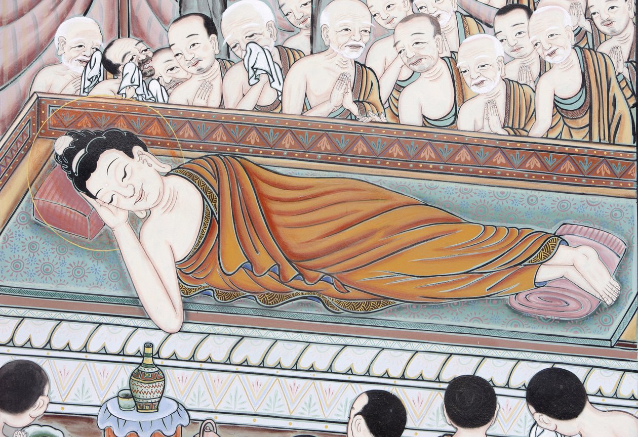 Buddhan elämä 45 vuoden dharman opettamisen jälkeen Buddha siirtyi Parinirvanaan, Souliin, Coree du Sudiin tekijältä Unbekannt