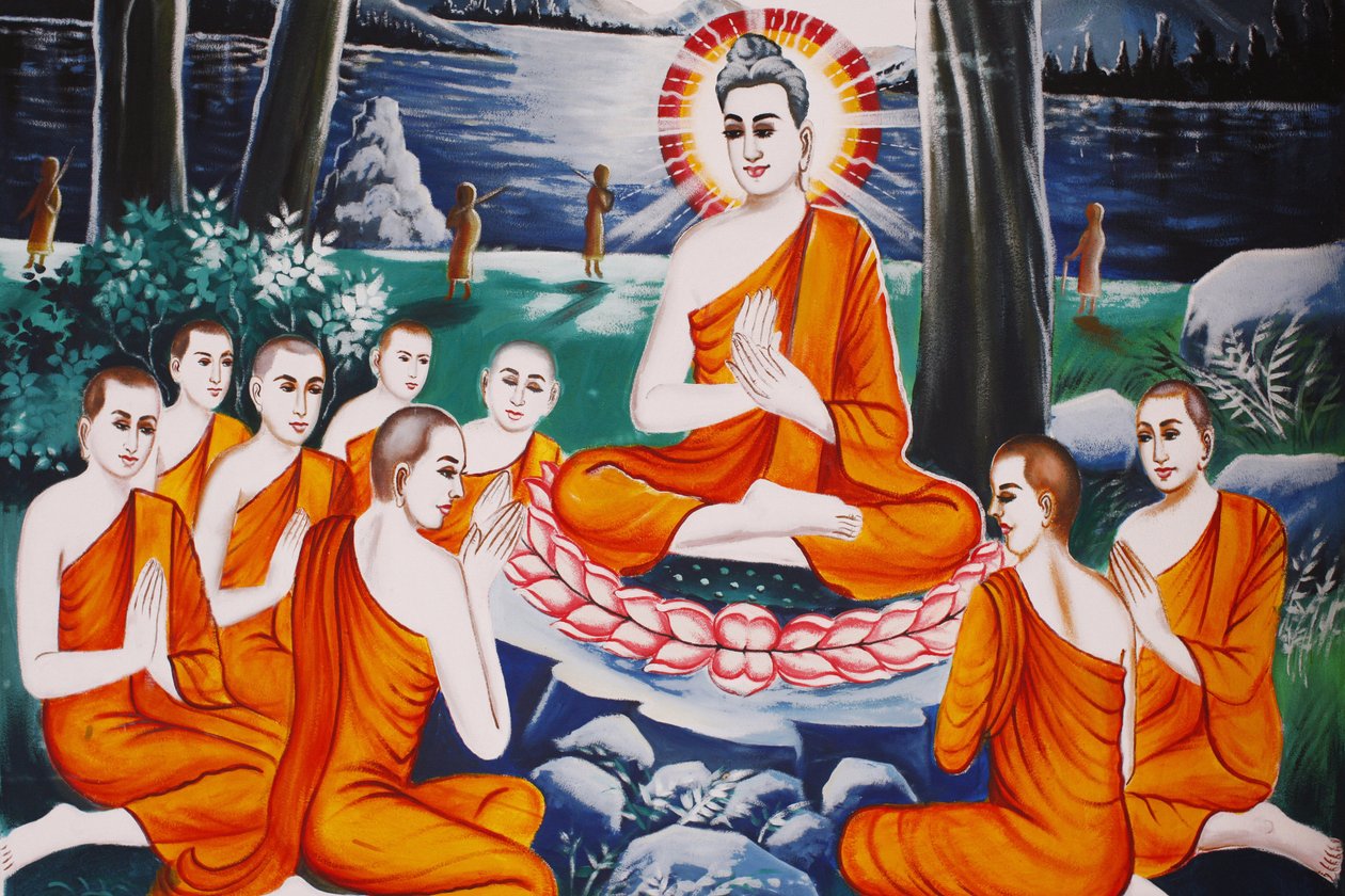 Buddhan elämä Kyselevä Buddha koulutti opetuslapsiaan kyseenalaistamiseen, Siem Reap, Kambodža tekijältä Unbekannt
