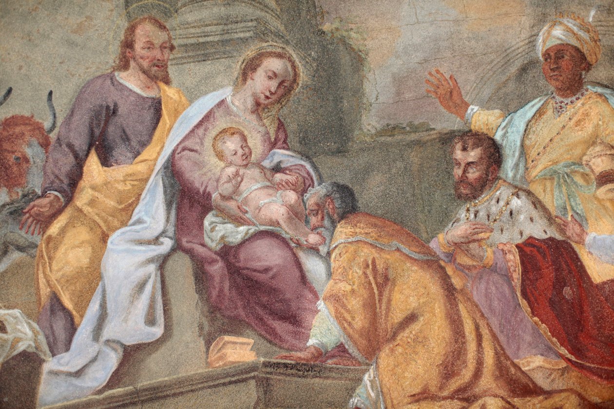 Loreton kirkko ; Jeesus ja magi fresko Praha Tšekki tekijältä Unbekannt