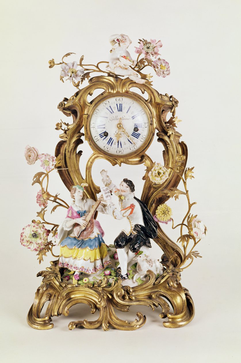 Louis XV ormolu ja posliinikello, Meissen-figuurit tekijältä Unbekannt