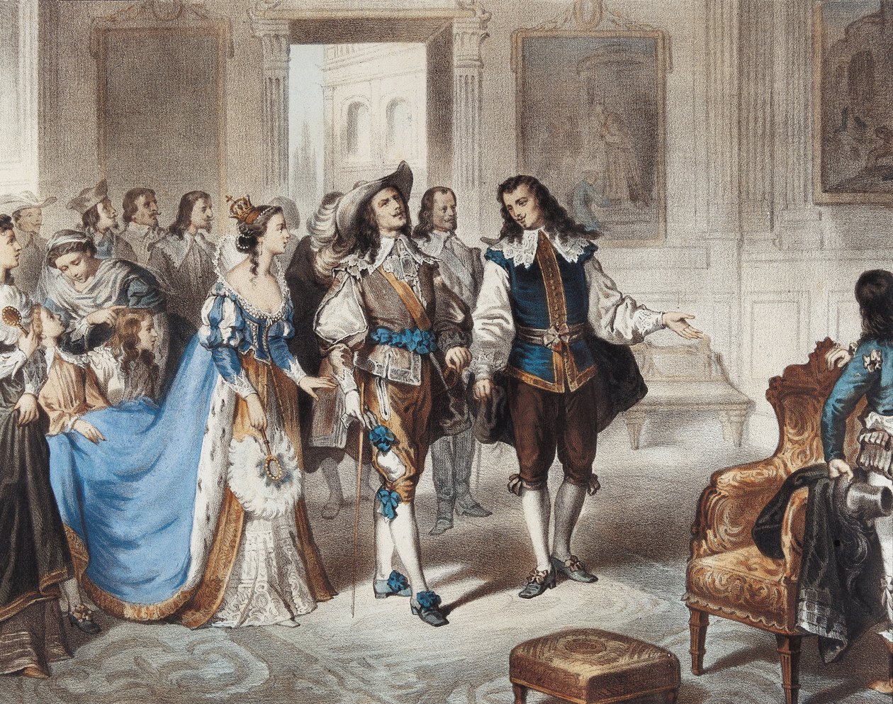 MURILLO, Bartolome Esteban (1617-1682). Maalari Murillo vierailee El Escorialissa" ("Painter Murillo visiting El Escorial"). Litografia: L. Turgis tekijältä Unbekannter Künstler