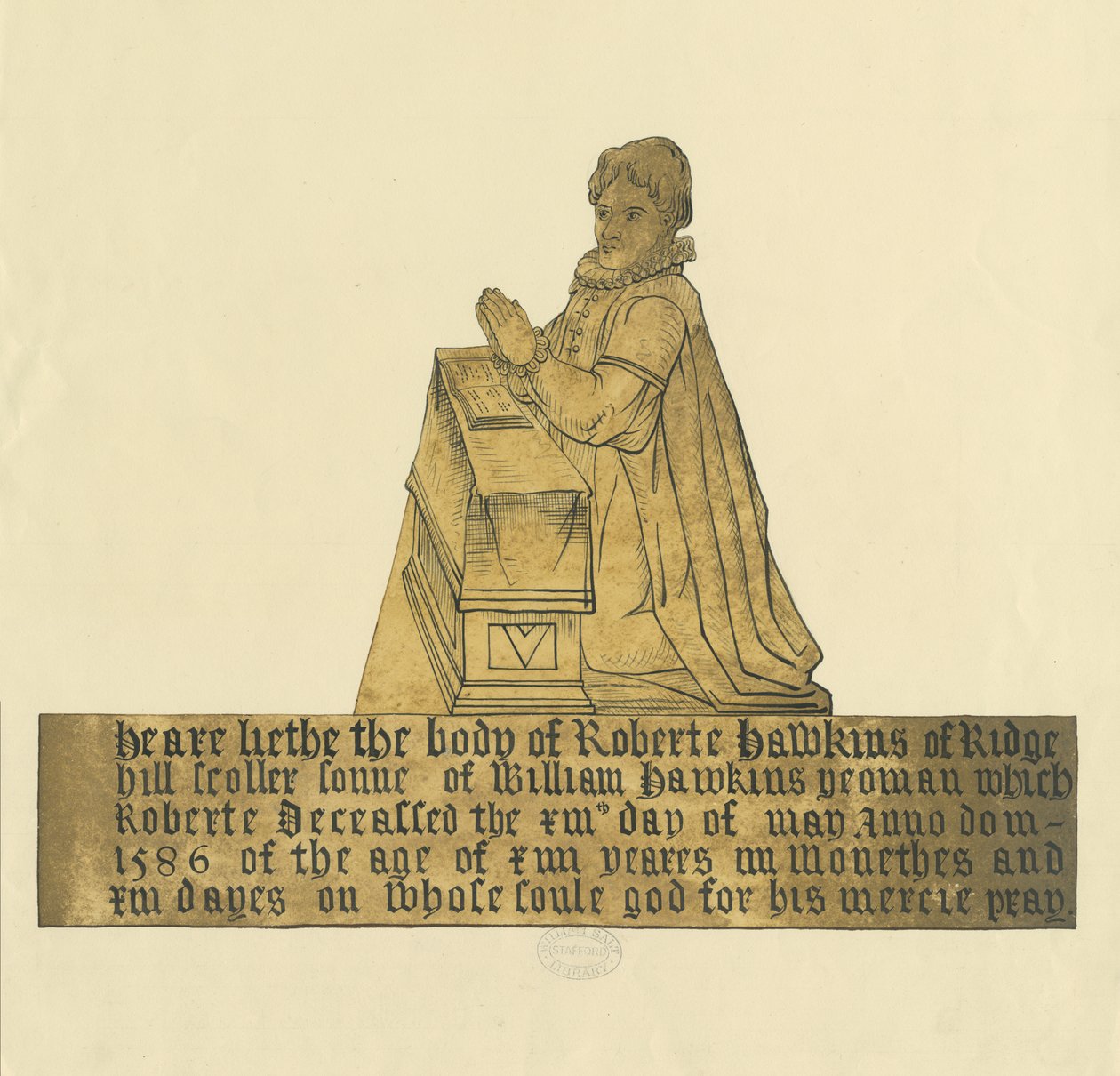 Madeley Church - Muistomerkki Robert Hawkinsille: vesiväri- ja mustemaalaus, nd [?1800-luku] tekijältä Unbekannt