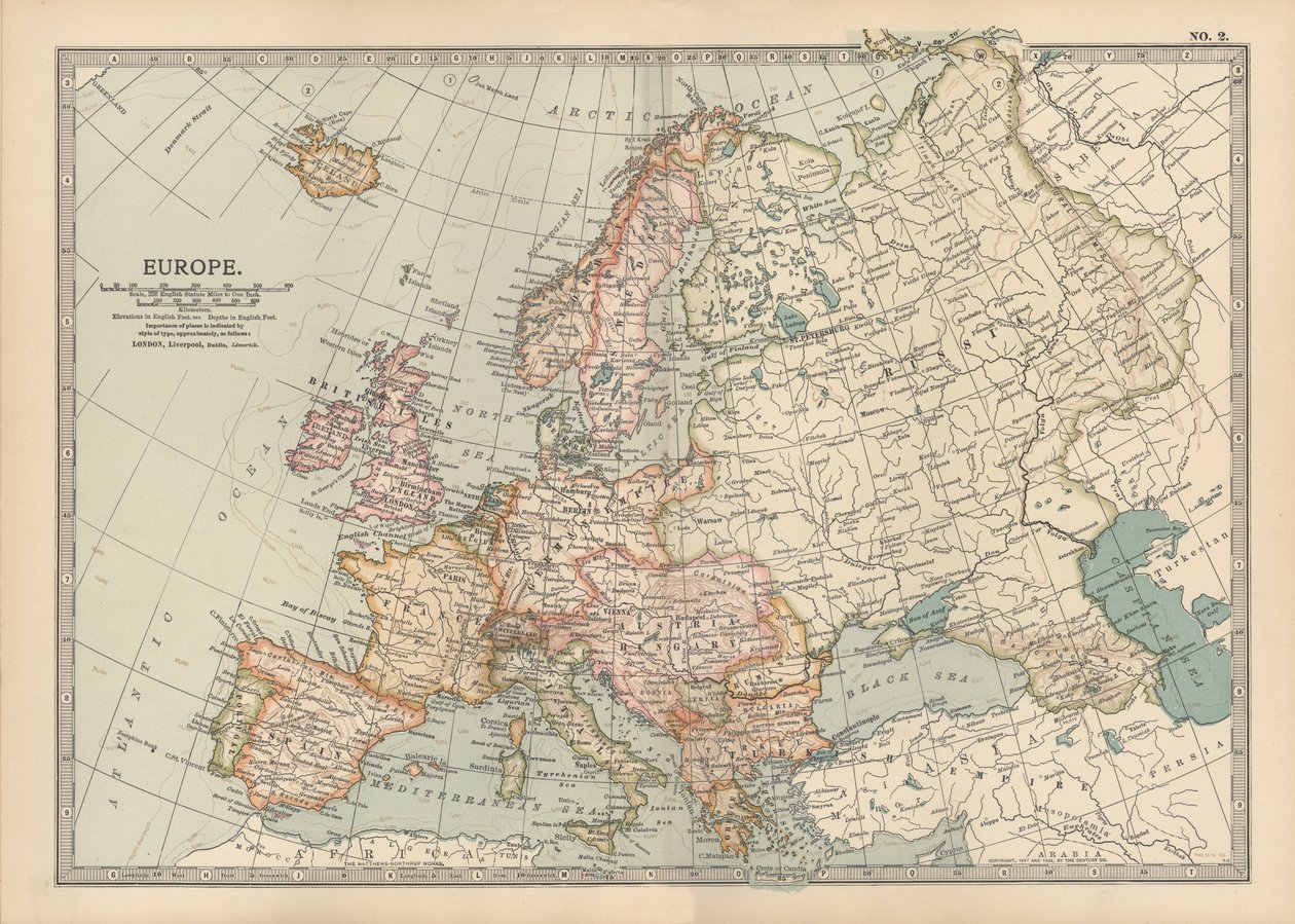 Euroopan kartta, noin 1900 (kaiverrus). tekijältä Unbekannter Künstler
