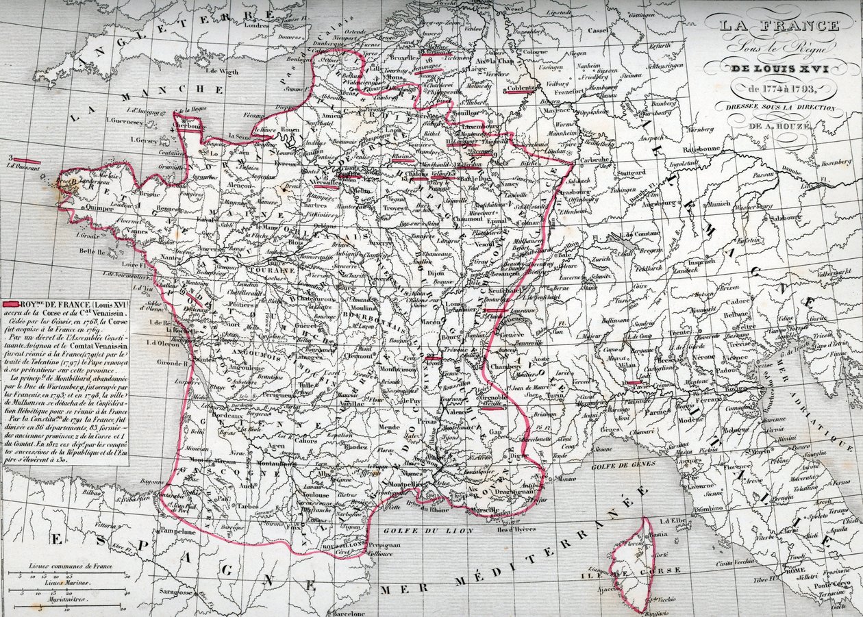 Kartta Ranskasta kuningas Ludvig XVI:n valtakaudella vuosina 1774-1793 (Kartta Ranskasta kuningas Ludvig XVI:n valtakaudella) Houzen "Atlas Universel" -julkaisusta tekijältä Unbekannter Künstler
