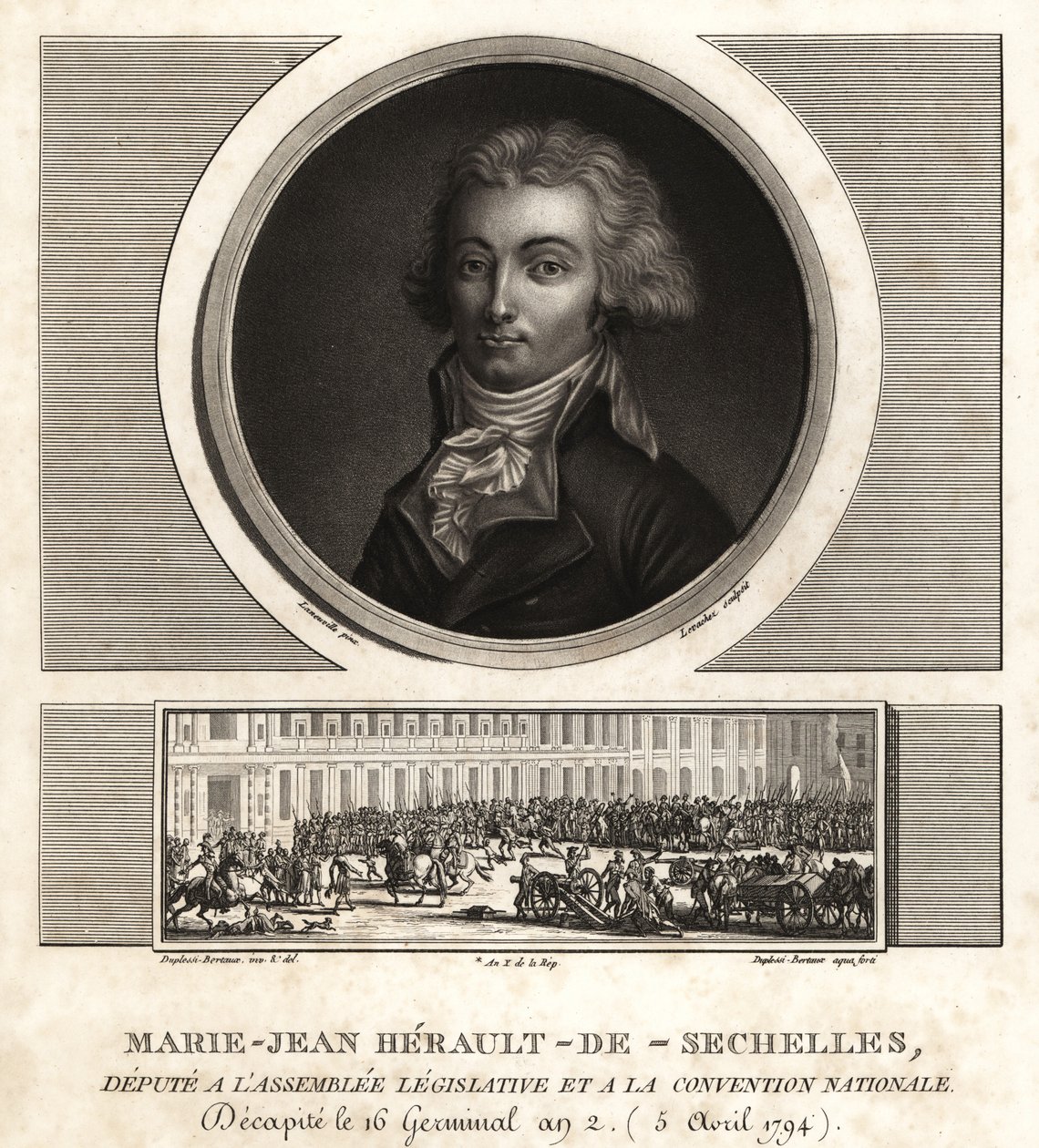 Marie-Jean Herault de Sechelles (1759-1794), ranskalainen tuomari ja poliitikko giljotinoitu terrorin vallan aikana tekijältä Unbekannt