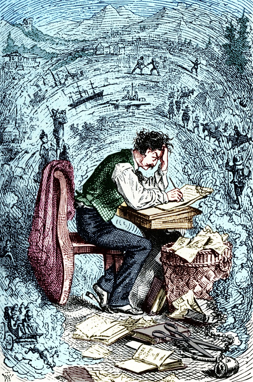 Mark Twain kirjoittaa teoksen "The Innocents Abroad", julkaistu ensimmäisen kerran 1869. Amerikkalainen kirjailija: 30. marraskuuta 1835 21. huhtikuuta 1910. tekijältä Unbekannt