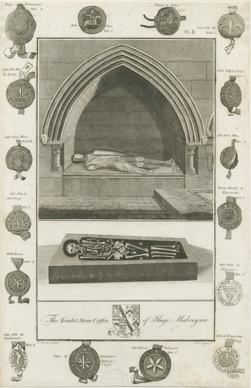 Mavesyn Ridware - Hugo Mavesynin hauta: kaiverrus, 1785 tekijältä Unbekannt