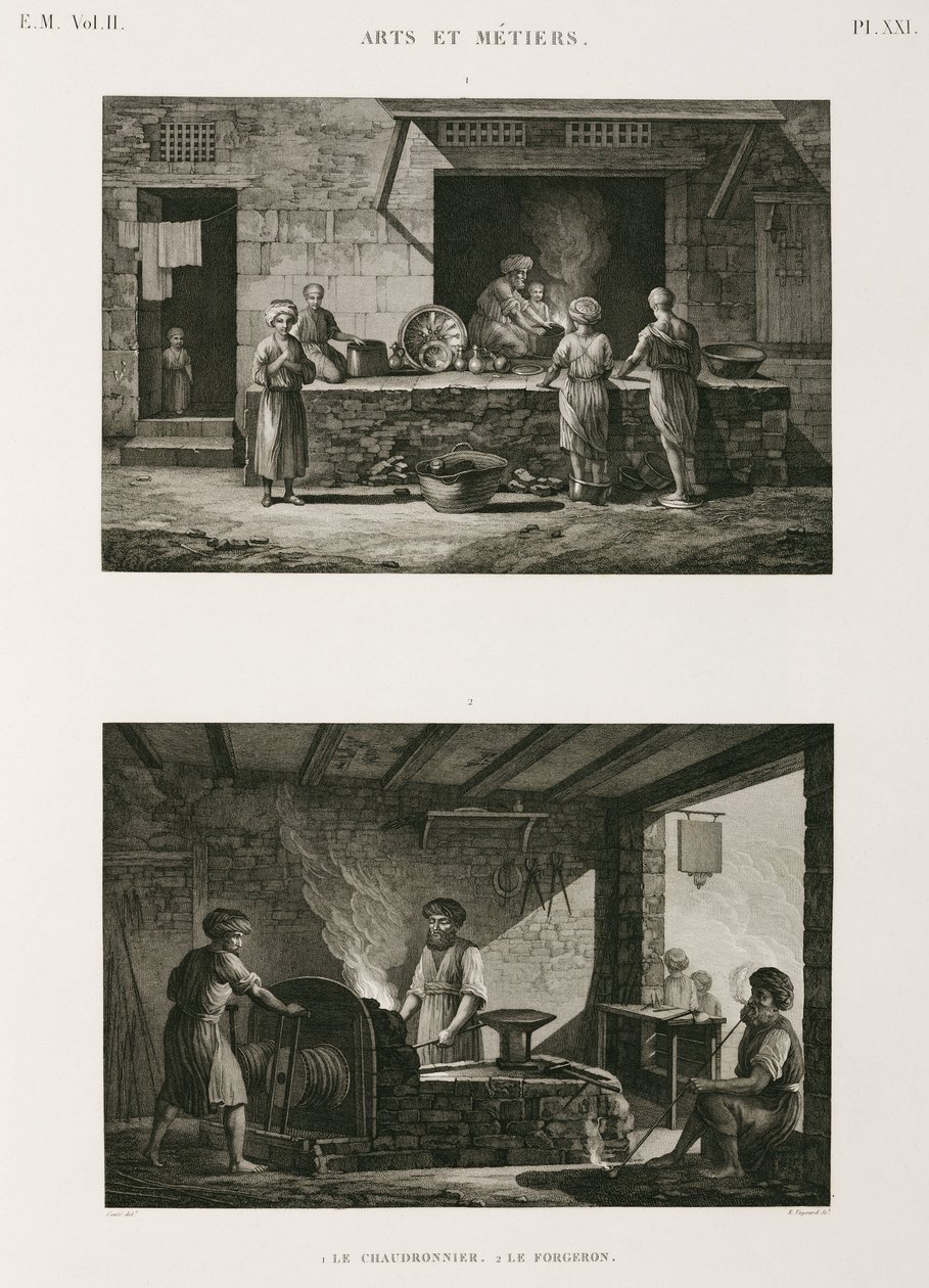 Metallit, kupari-kupariseppä ja seppä, Egypti, n. 1798 tekijältä Unbekannt