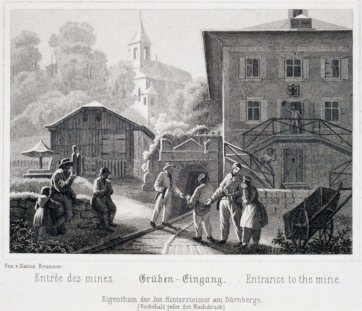 Suolakaivos: kaivoksen sisäänkäynti Durrnbergissä, Itävallassa, noin 1850 tekijältä Unbekannt