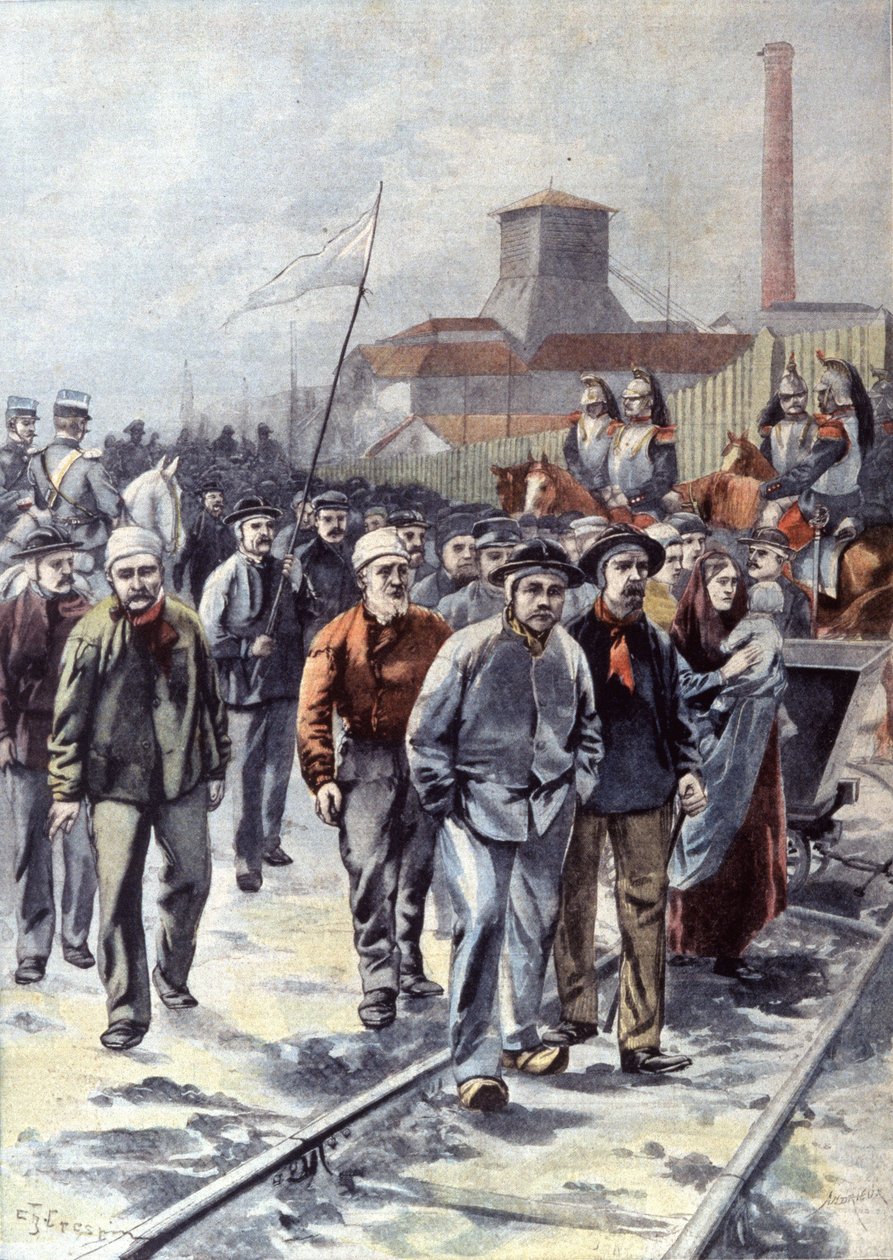 Kaivostyöläisten lakko Courrieresissa, noin 1906 (kuvassa) tekijältä Unbekannter Künstler