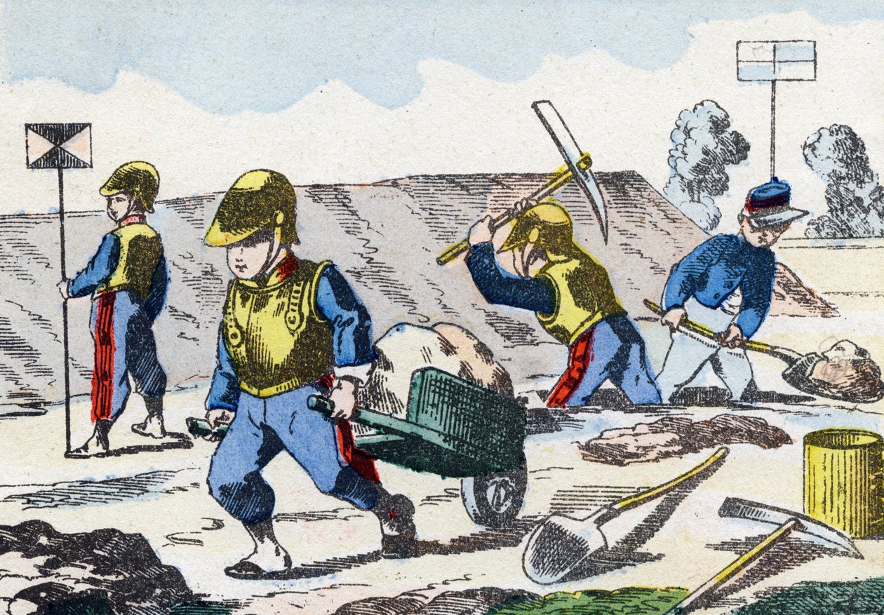 Alaikäiset. Kaiverrus "lasten sotilasaakkosilla". Kuvat Pont-a-Moussonista, noin 1890. 20 sivua. Aurinko: 28,5 x 21 cm tekijältä Unbekannt