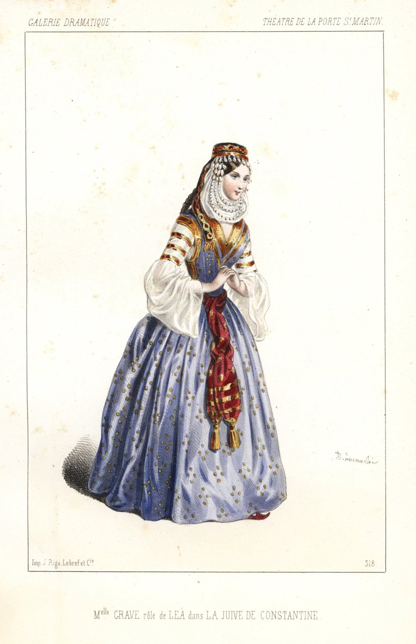 Neiti Angelina Grave Lean roolissa Theophile Gaultierin ja Noel Parfaitin teoksessa La Jeive de Constantine, Theatre de la Porte St. Martinissa tekijältä Unbekannter Künstler