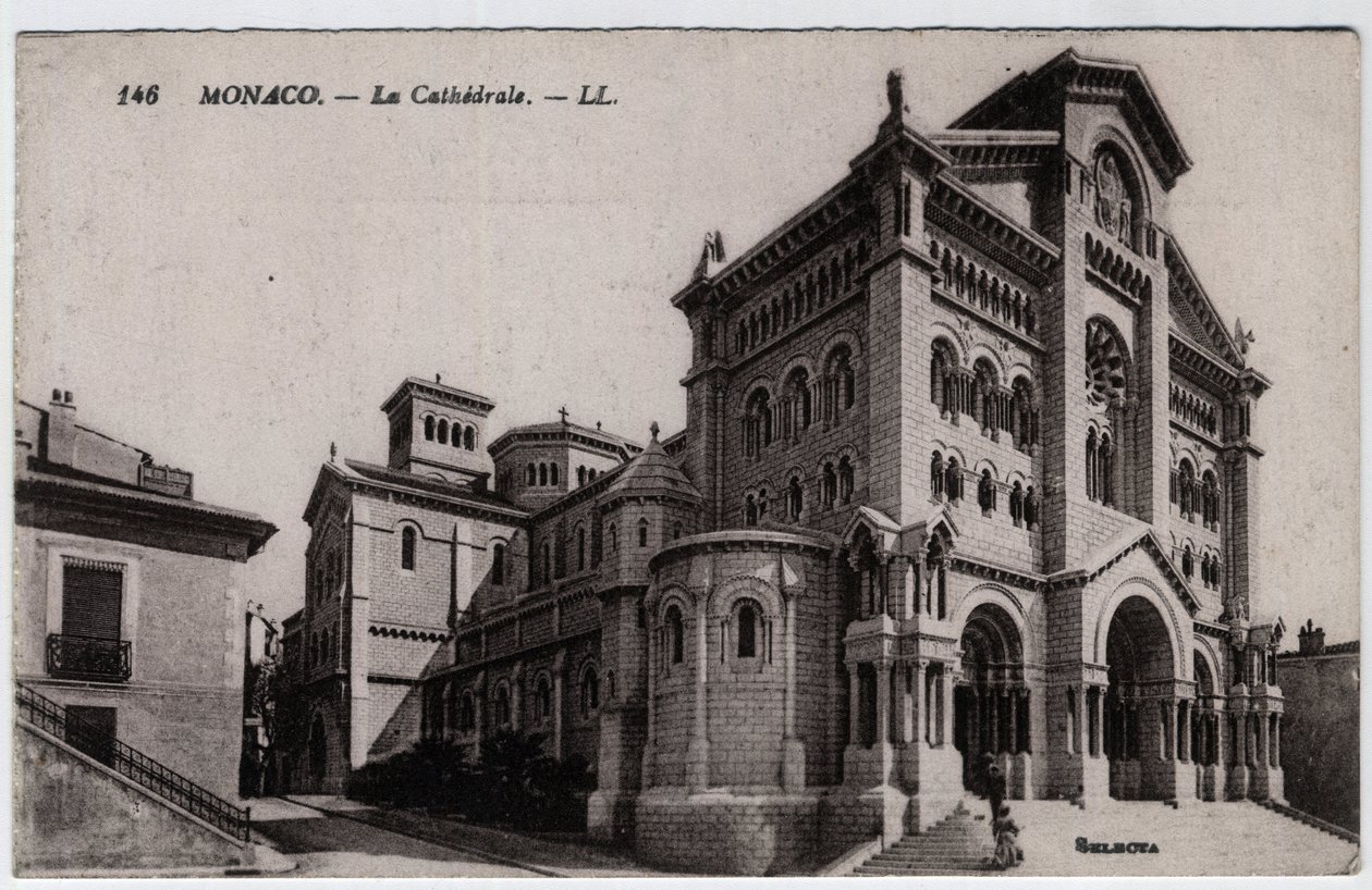 Monaco: Cathedrale Notre Dame Immaculee (Notre-Dame-Immaculee) ulkonäkymä - Postikortti 1800-luvun lopulla - 1900-luvulla tekijältä William M. Timlin
