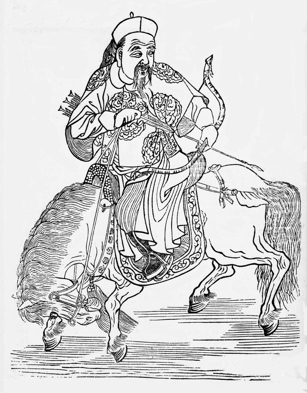 Mongolijousimies hevosen selässä (kaiverrus) tekijältä Unbekannt