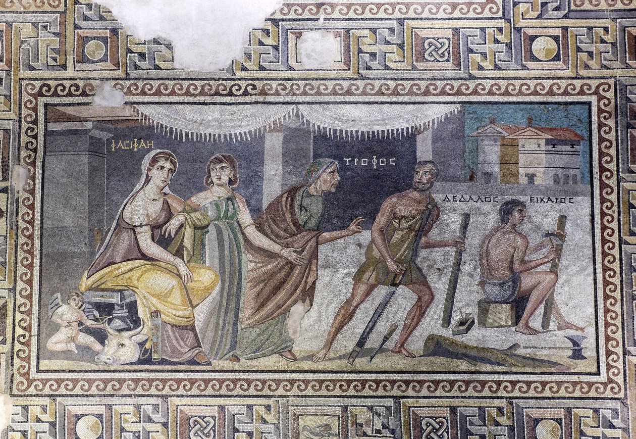 Mosaiikki, Pasiphae ja Daedalus tekijältä Unbekannter Künstler