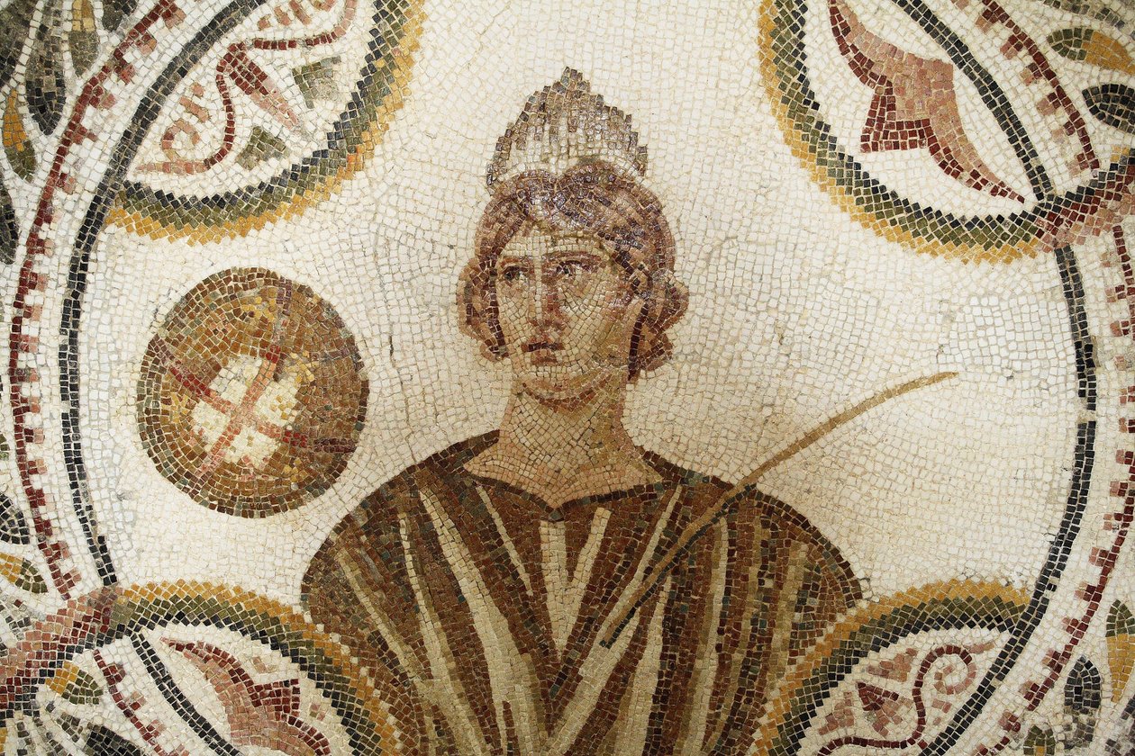 Mosaiikki: yksi yhdeksästä muusasta. Polymnia: uskonnollinen ja retorinen laulu (yksityiskohta). III AD / Musee d