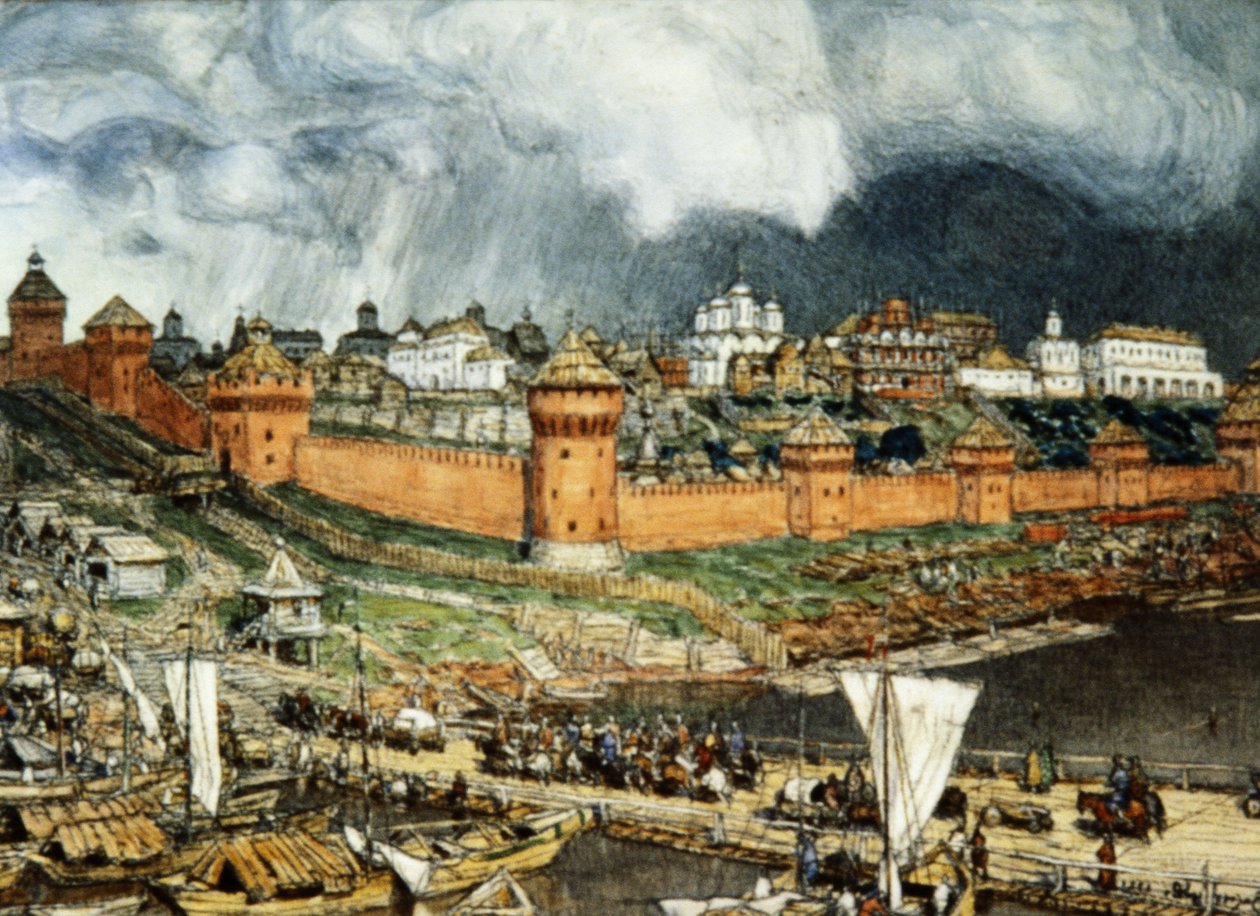 Moskovan Kreml Ivan Llin (Ivan Suuren) hallituskaudella 1500-luvulla, kirjoittanut Apolinary Vasnetsov (1921). tekijältä Unbekannter Künstler