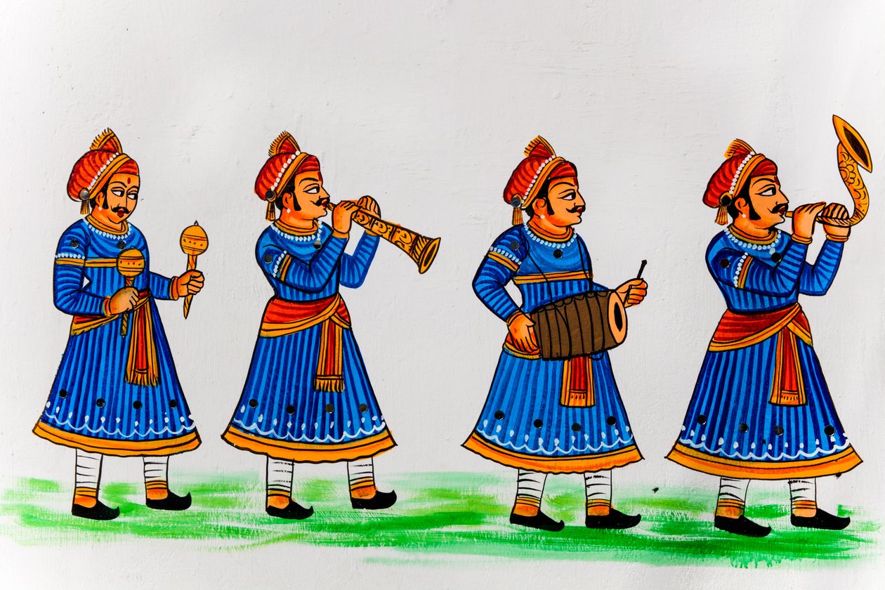 Pintura mural na cidade velha, Udaipur, Udaipur, Rajasthan, Índia, Ásia (foto) finlandesa tekijältä Unbekannter Künstler