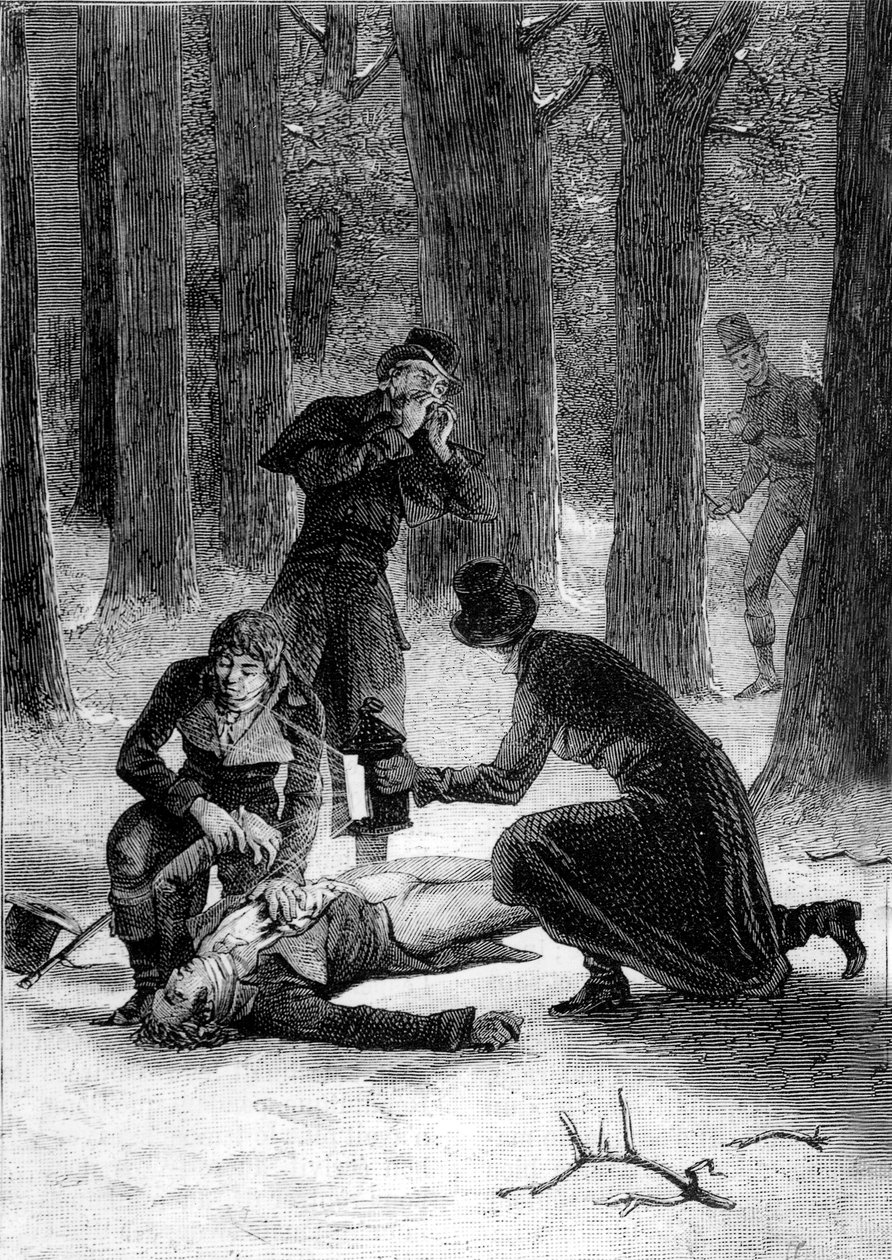 Keksijän Philippe Lebonin (1769-1804) murha vuonna 1804 Le Havren tiellä, kaiverrus tekijältä Unbekannt