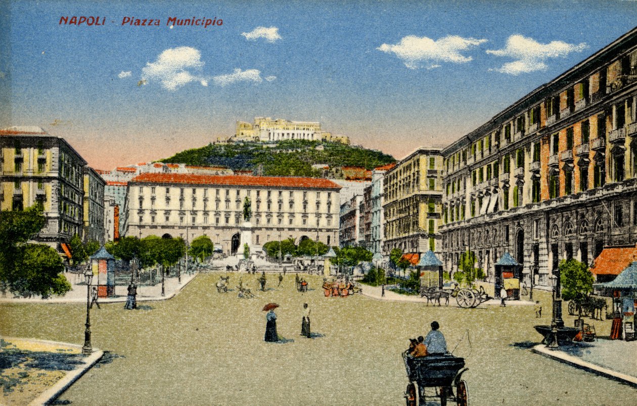 Napoli Piazza Municipio, 1900-luvun alku (postikortti) tekijältä Unbekannter Künstler