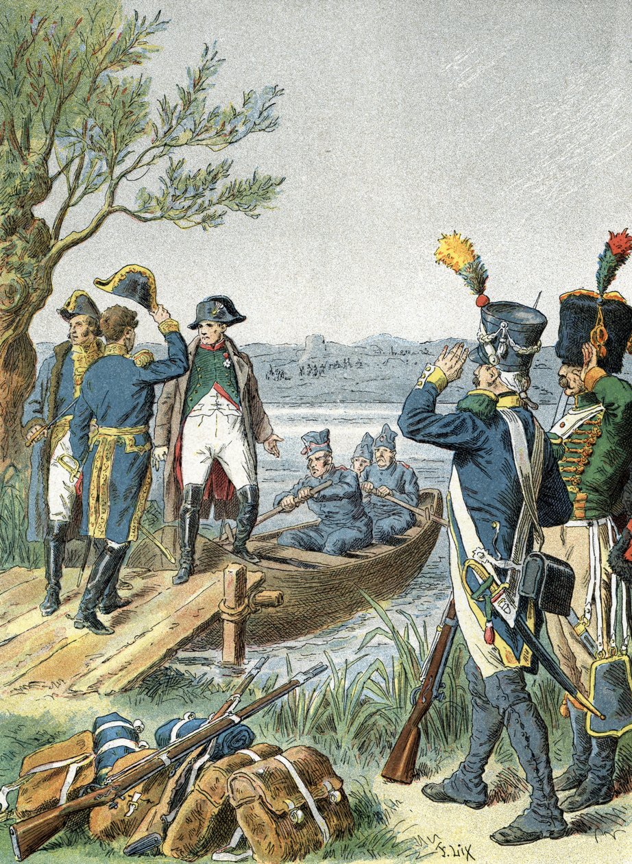 Napoleon I Lobaun saarella André Massenan kanssa (1809) tekijältä Unbekannter Künstler
