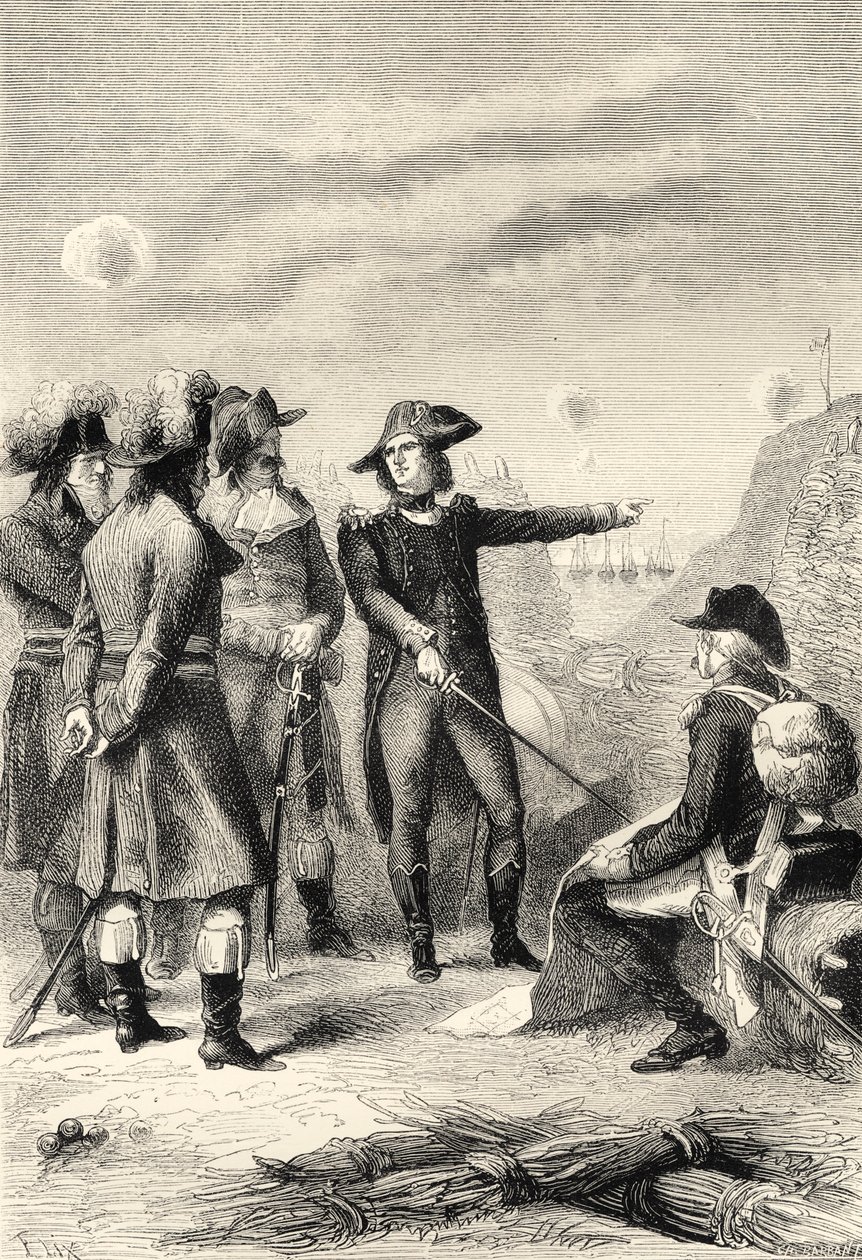 Napoleon Toulonin piirityksessä Ranskassa vuonna 1793 (kaiverrus). tekijältä Unbekannter Künstler