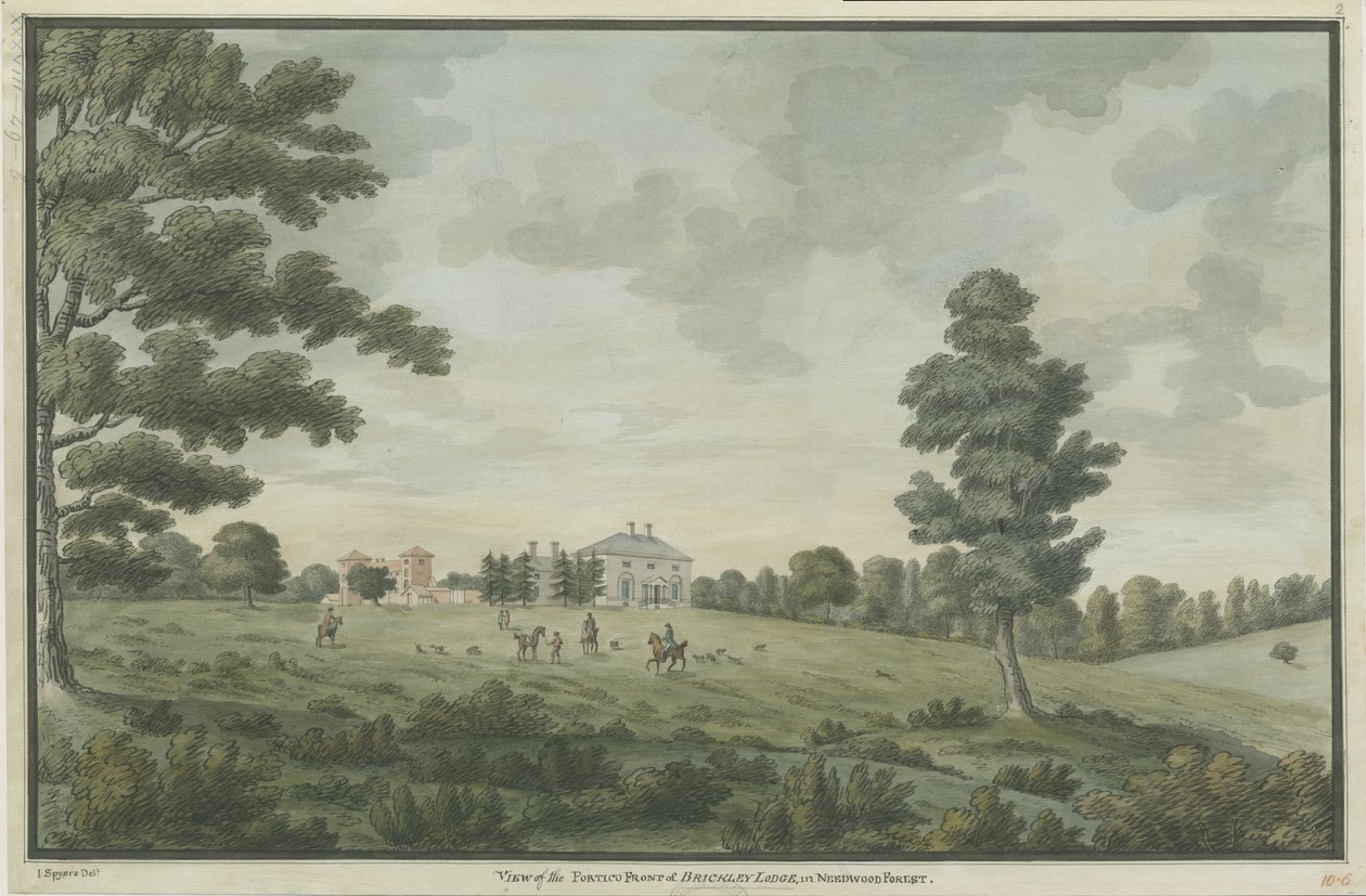 Needwood - Brickley Lodge: akvarellimaalaus, nd [1786] tekijältä Unbekannt