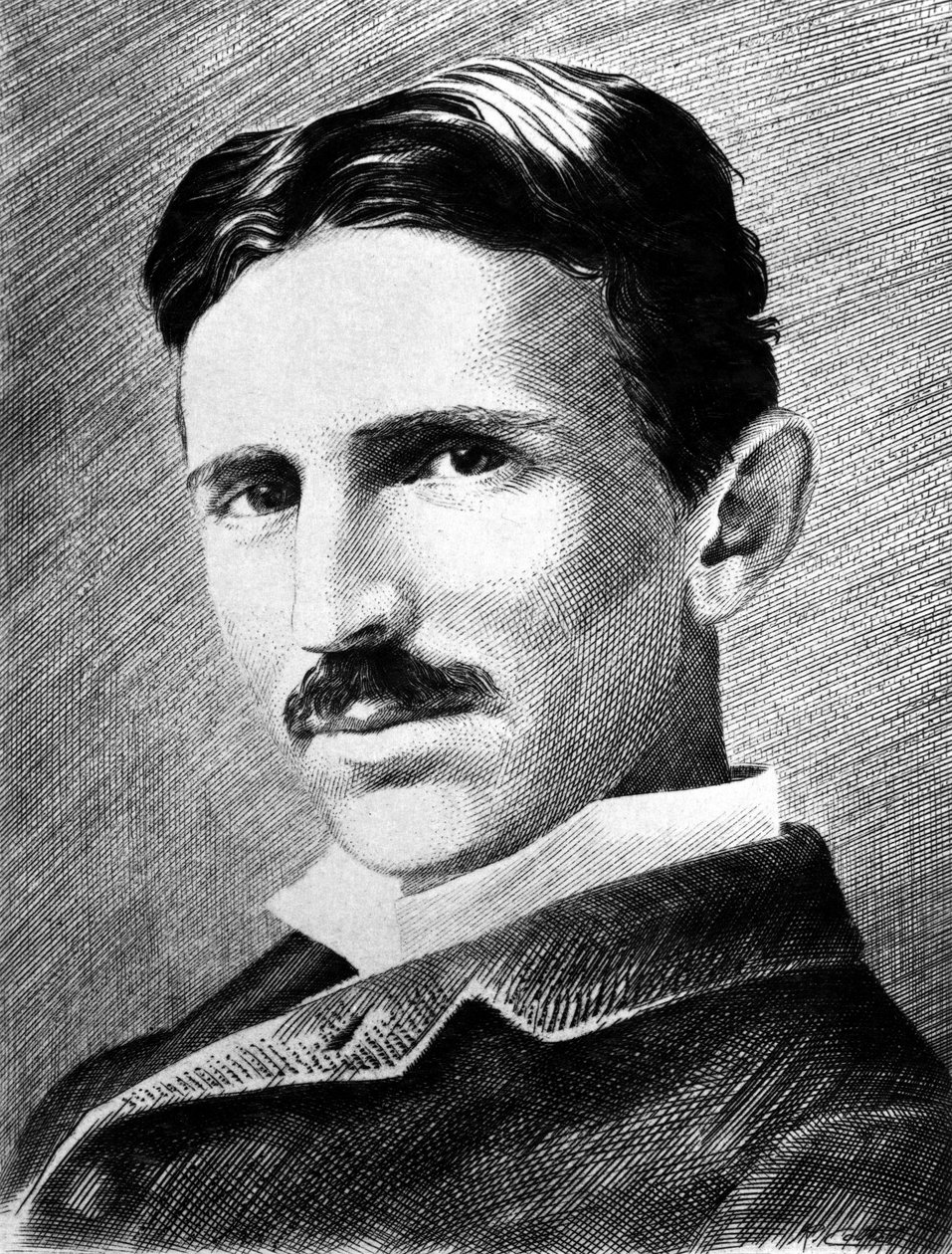 Nikola Tesla, kroatialaissyntyinen serbiinsinööri, fyysikko ja keksijä, c 1885 tekijältä Unbekannter Künstler